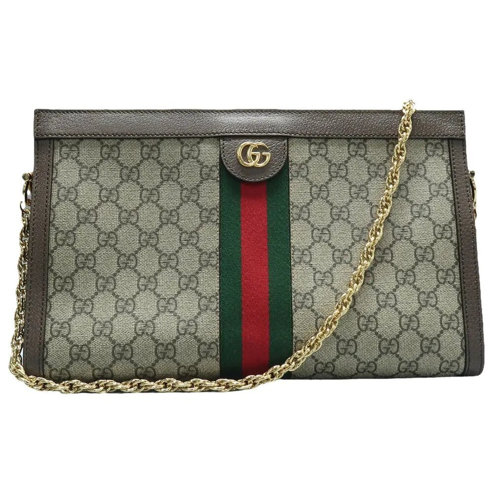 GUCCI Ophidia Chain Brown Canvas Shoulder Bag 1026-011525